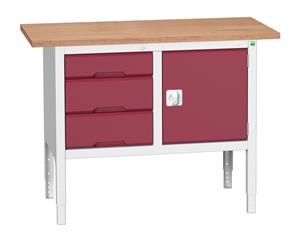 16923003.** verso adj. height storage bench (mpx) with 3 drawer cab / cupboard. WxDxH: 1250x600x830-930mm. RAL 7035/5010 or selected